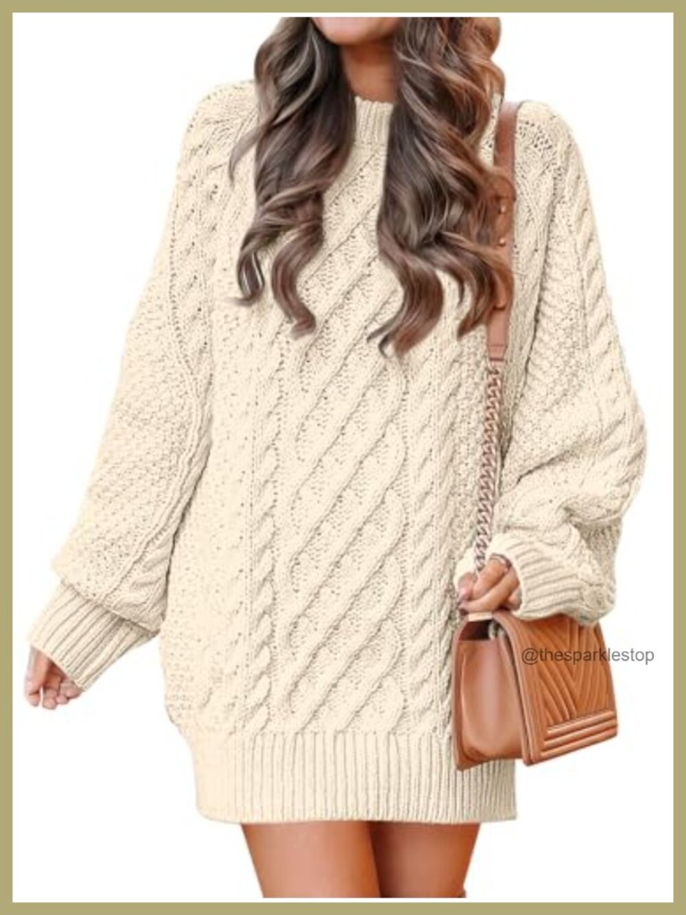 Oversized Cable Knit Sweater Dress Long Sleeve Crew Neck Casual